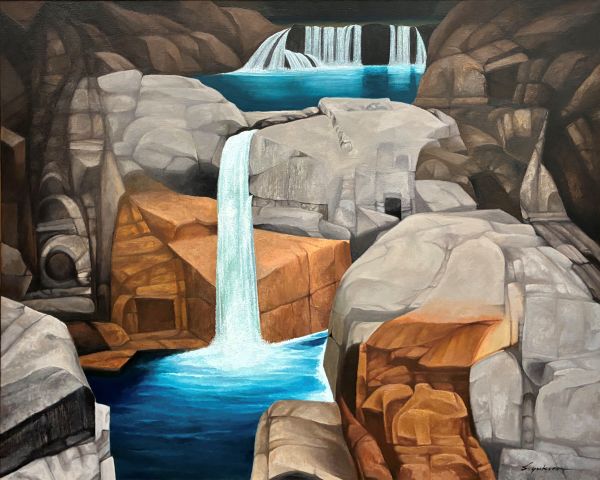 第74回 光陽展　名誉委員　鈴木 幸夫　（ｽｽﾞｷ ﾕｷｵ）　高賀渓谷の滝　(油）F100